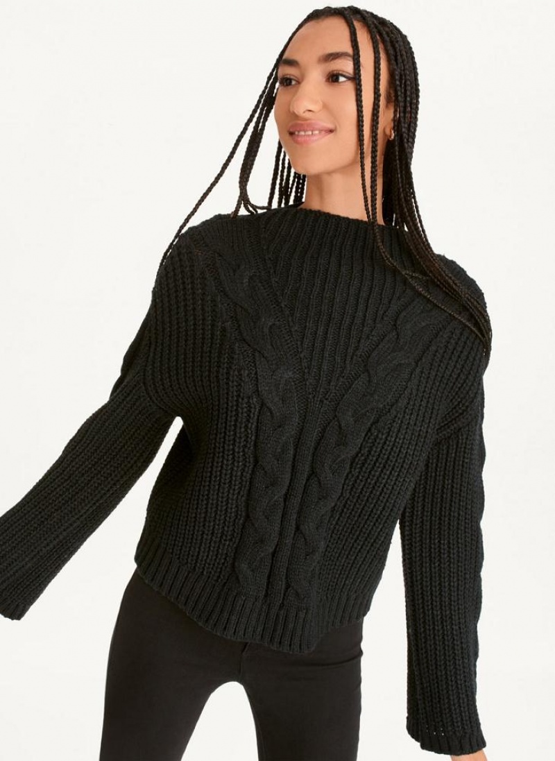 Πουλόβερ DKNY Cable Knit γυναικεια μαυρα | Greece_D1772