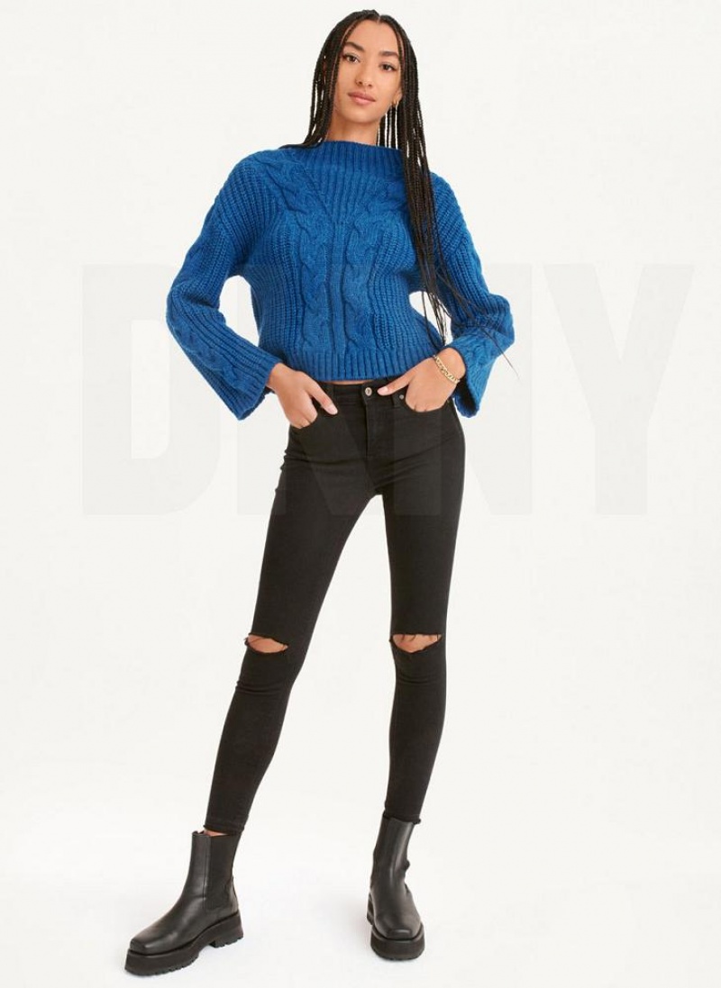 Πουλόβερ DKNY Cable Knit γυναικεια βαθυ μπλε | Greece_D0811