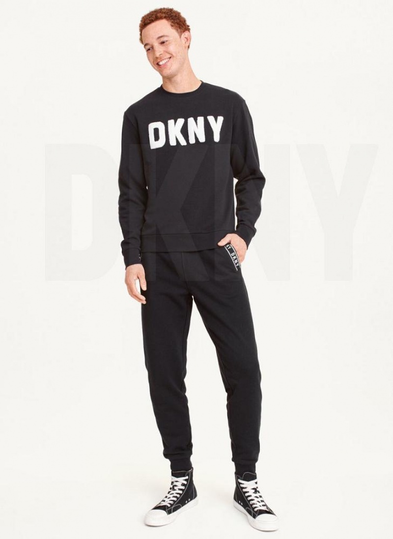 Φούτερ DKNY Chenille Logo Crewneck ανδρικα μαυρα | Greece_D1346