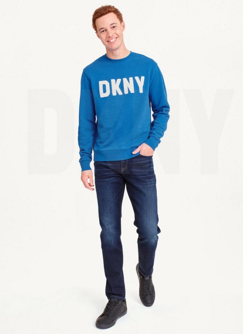 Φούτερ DKNY Chenille Logo Crewneck ανδρικα μπλε | Greece_D1140