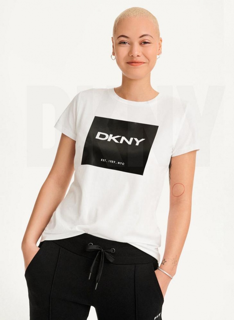 μπλουζακια DKNY Coated Box Logo γυναικεια ασπρα | Greece_D1192