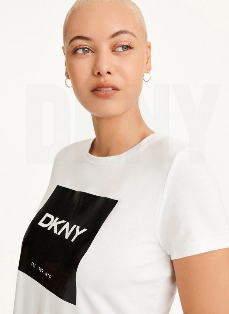 μπλουζακια DKNY Coated Box Logo γυναικεια ασπρα | Greece_D1192