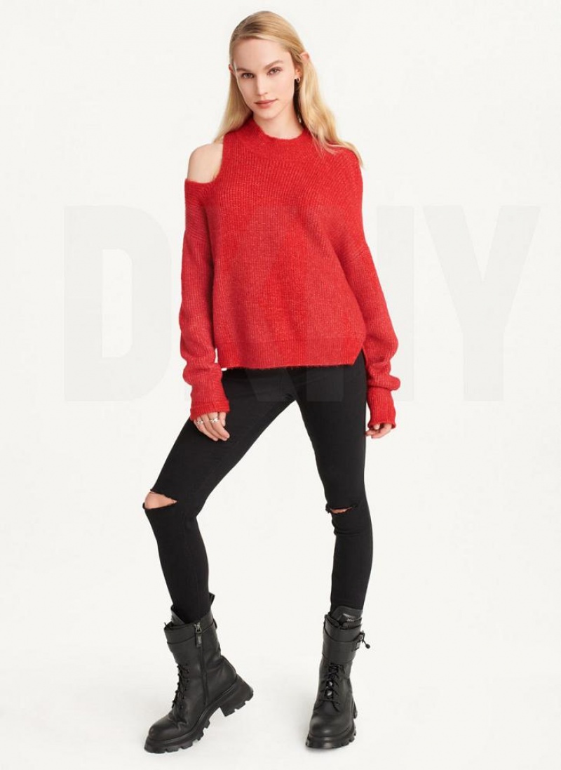 Πουλόβερ DKNY Cold Shoulder γυναικεια βαθυ κοκκινα | Greece_D1011