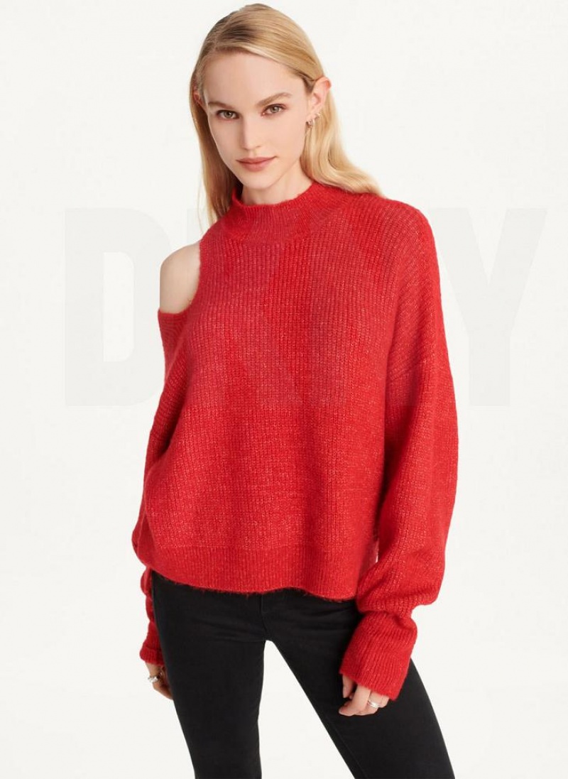 Πουλόβερ DKNY Cold Shoulder γυναικεια βαθυ κοκκινα | Greece_D1011