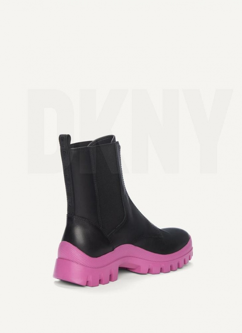 Μποτεσ DKNY Contrast Lug Sole γυναικεια μαυρα ροζ | Greece_D0368