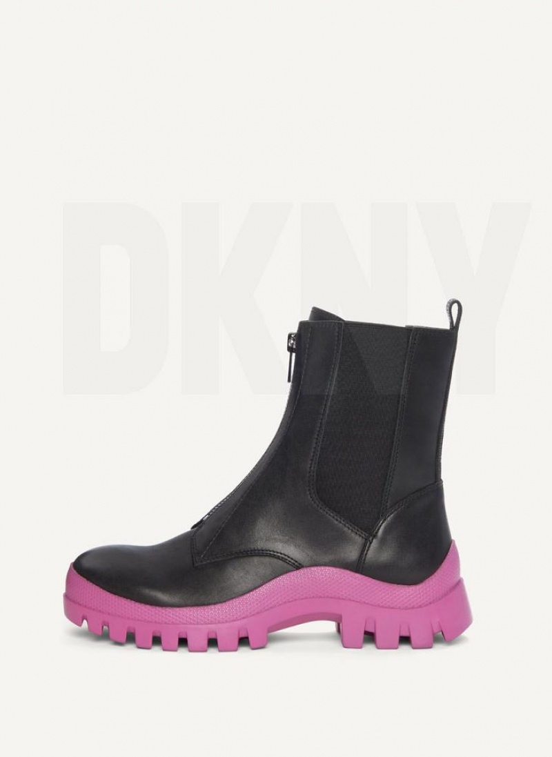 Μποτεσ DKNY Contrast Lug Sole γυναικεια μαυρα ροζ | Greece_D0368