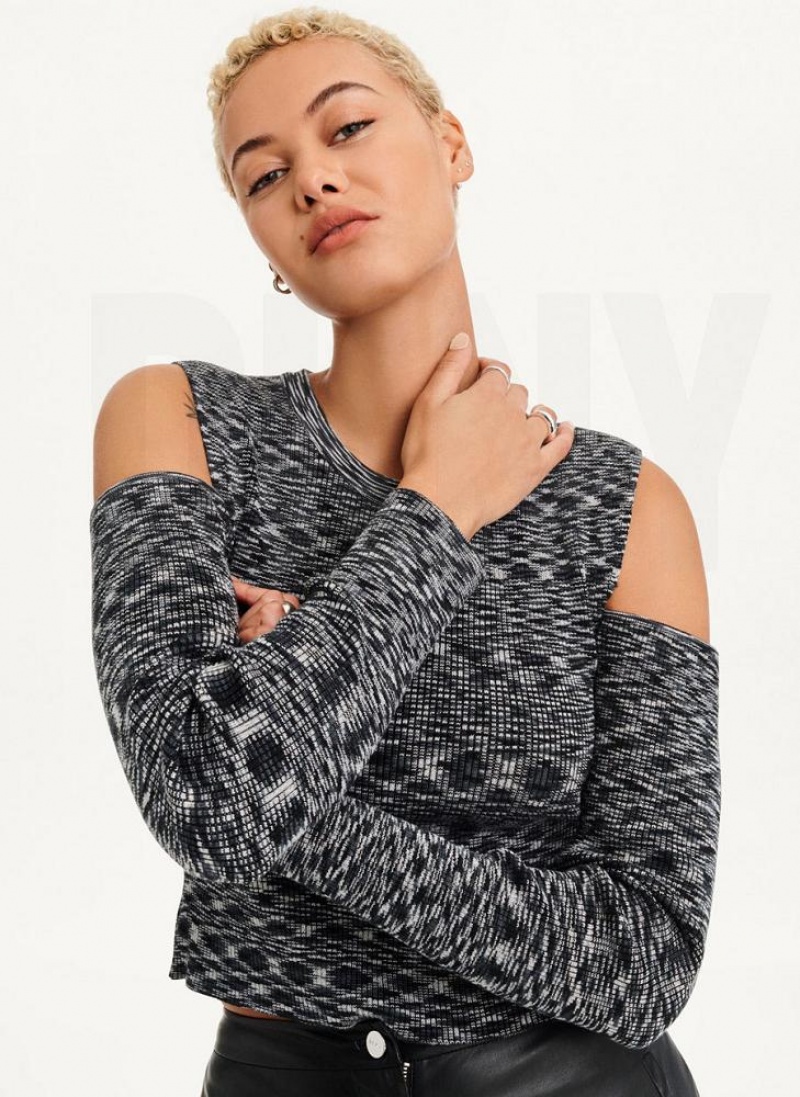 Πουλόβερ DKNY Crewneck Cut Out Shoulder γυναικεια μαυρα | Greece_D1755