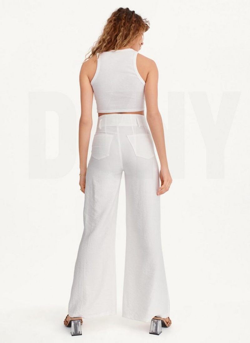 Παντελονι DKNY Crinkle Dressing γυναικεια ασπρα | Greece_D1018