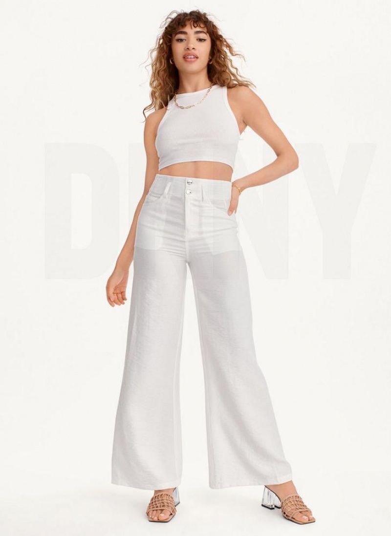 Παντελονι DKNY Crinkle Dressing γυναικεια ασπρα | Greece_D1018