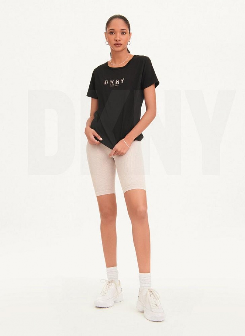 μπλουζακια DKNY Crinkle Foil Spec Logo γυναικεια μαυρα | Greece_D0204