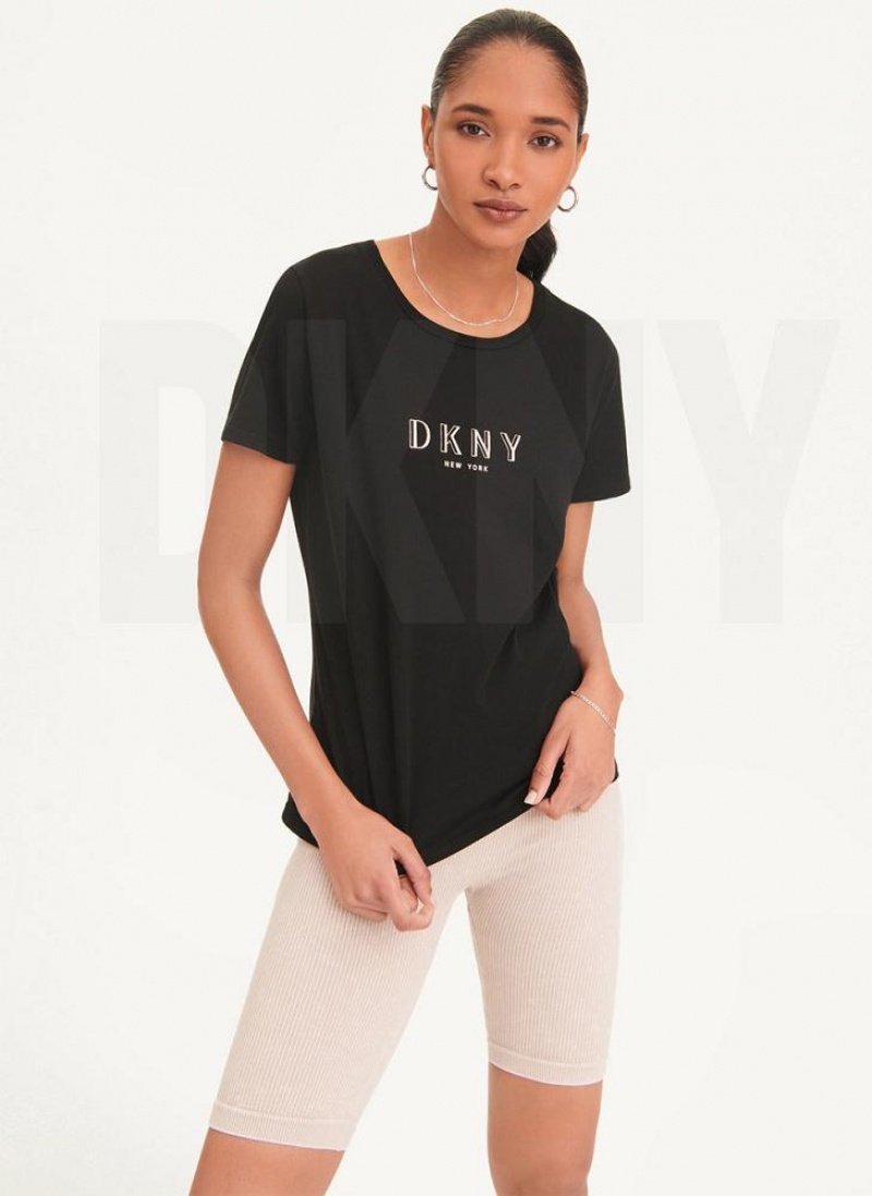 μπλουζακια DKNY Crinkle Foil Spec Logo γυναικεια μαυρα | Greece_D0204