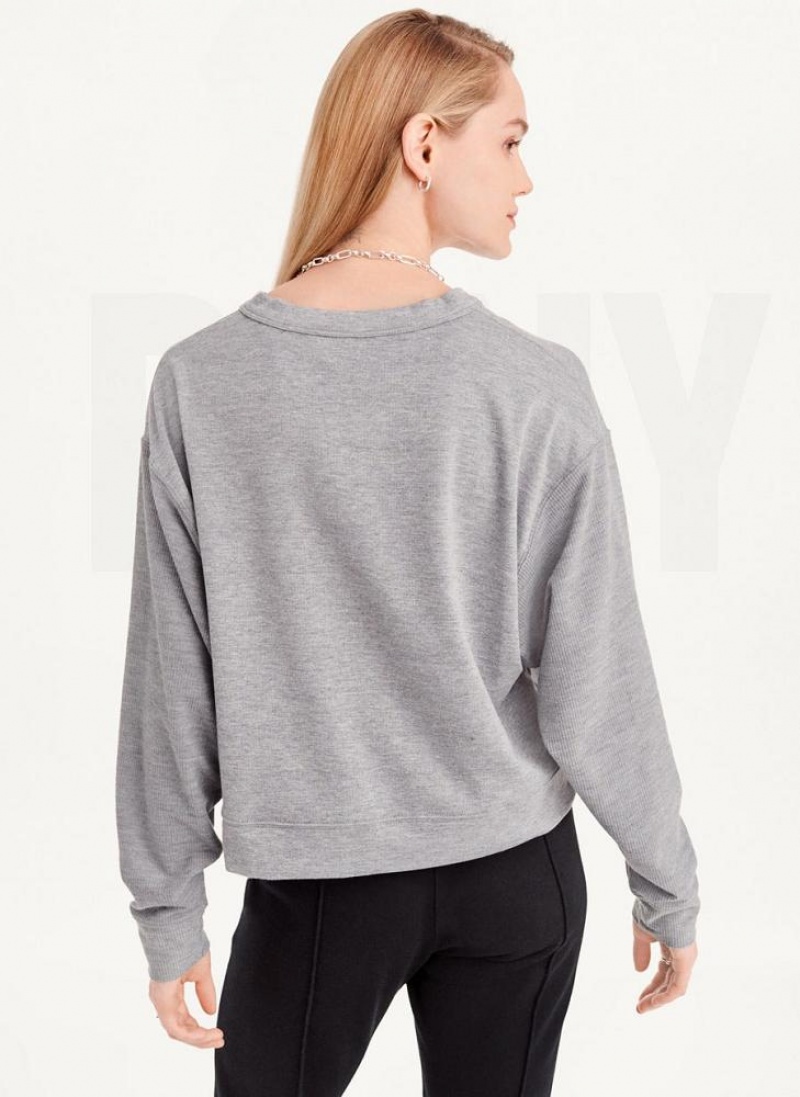 Φούτερ DKNY Cropped Henley Lounge Pullover γυναικεια γκρι | Greece_D0724