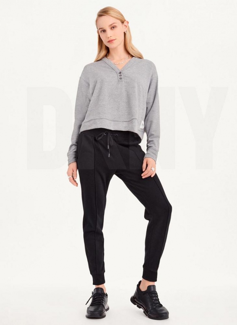 Φούτερ DKNY Cropped Henley Lounge Pullover γυναικεια γκρι | Greece_D0724