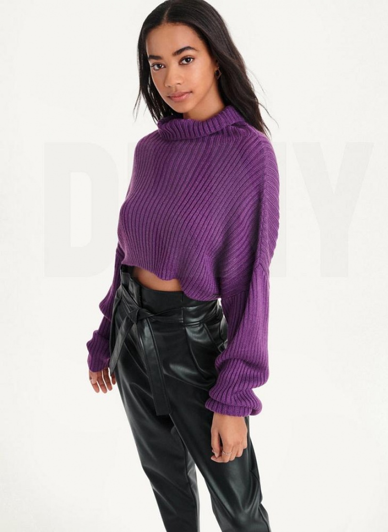 Πουλόβερ DKNY Cropped Turtleneck γυναικεια μωβ | Greece_D1608