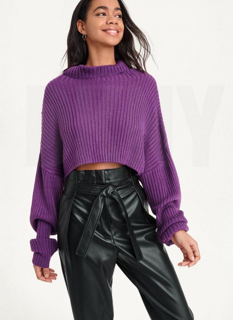 Πουλόβερ DKNY Cropped Turtleneck γυναικεια μωβ | Greece_D1608