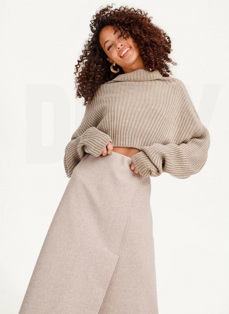 Πουλόβερ DKNY Cropped Turtleneck γυναικεια ανοιχτο καφε | Greece_D1307