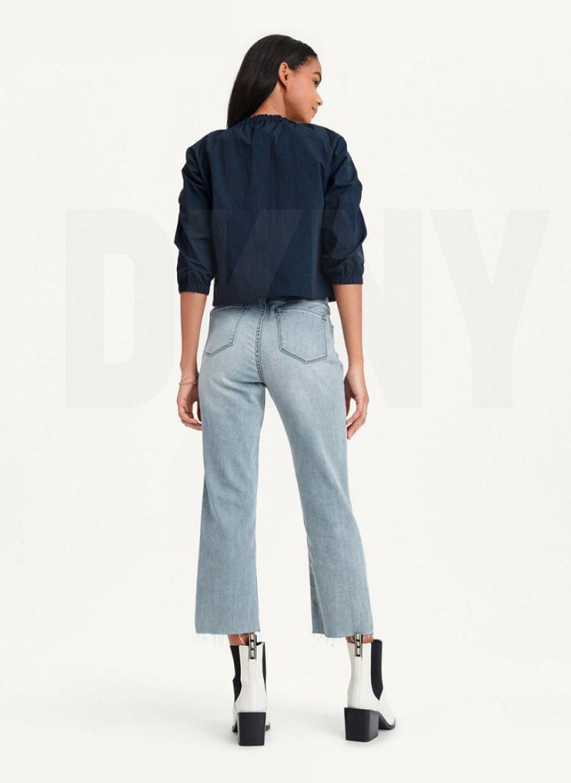 Μπουφαν DKNY Cropped With Elastic Collar γυναικεια μπλε | Greece_D0508