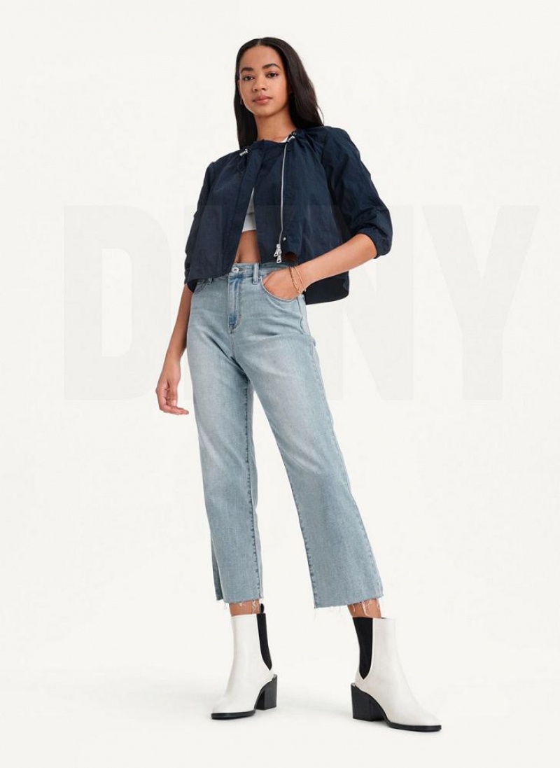 Μπουφαν DKNY Cropped With Elastic Collar γυναικεια μπλε | Greece_D0508