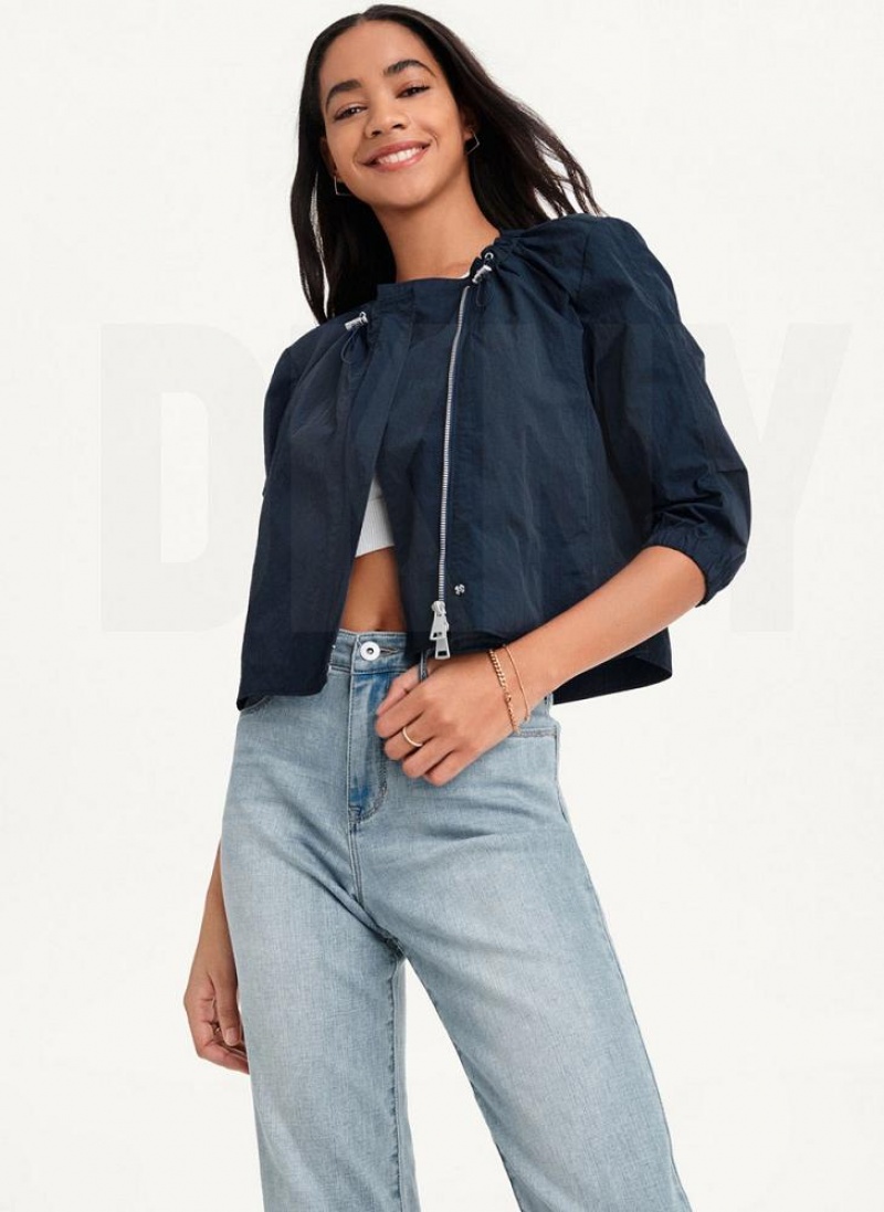 Μπουφαν DKNY Cropped With Elastic Collar γυναικεια μπλε | Greece_D0508