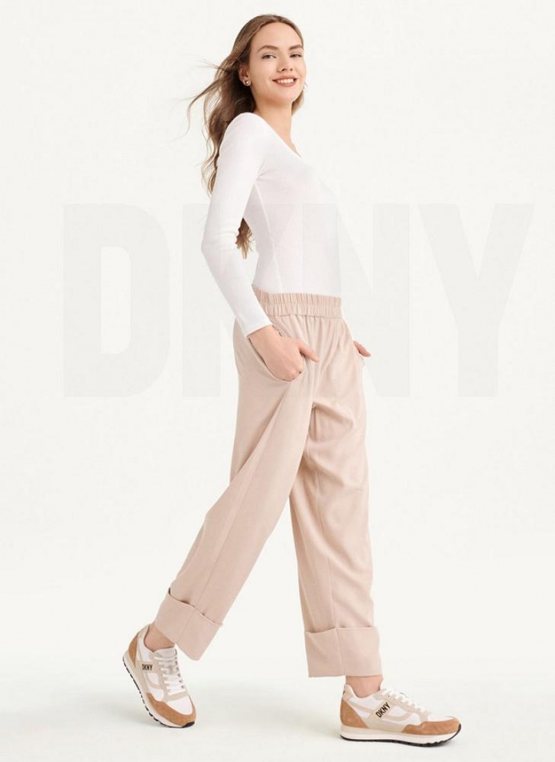 Παντελονι DKNY Cropped φαρδια Leg γυναικεια Μπεζ | Greece_D1295