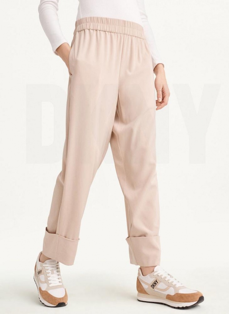 Παντελονι DKNY Cropped φαρδια Leg γυναικεια Μπεζ | Greece_D1295