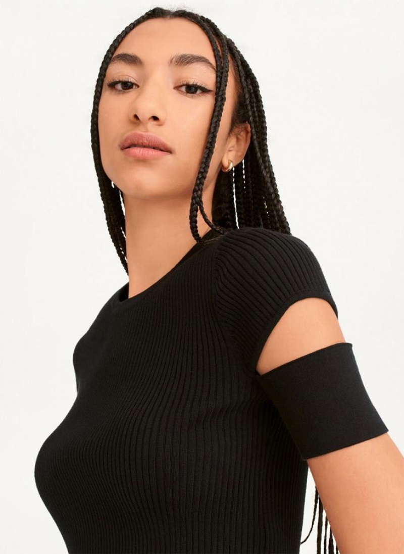 μπλουζακια DKNY Cut Out Knit γυναικεια μαυρα | Greece_D0200