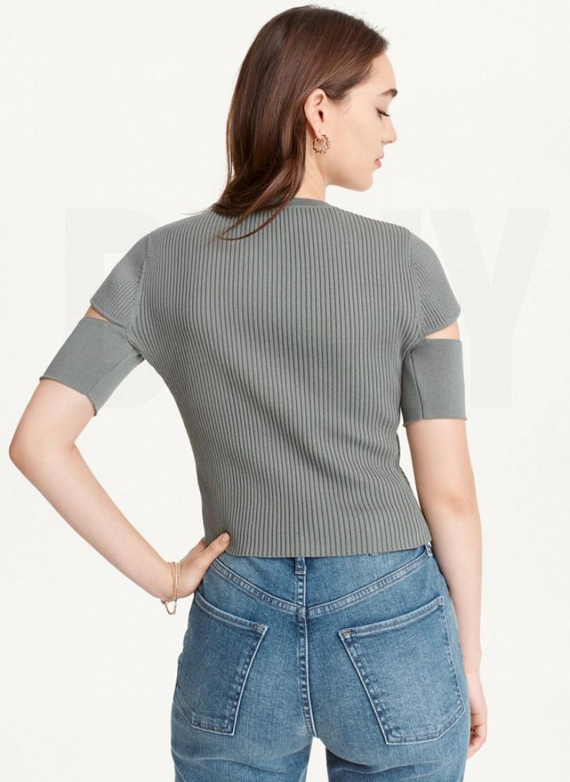 μπλουζακια DKNY Cut Out Knit γυναικεια πρασινο | Greece_D0655