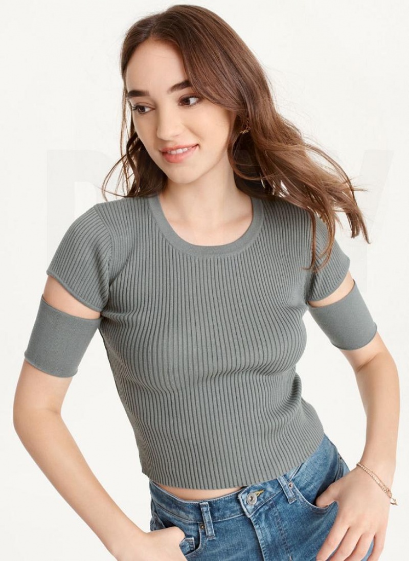 μπλουζακια DKNY Cut Out Knit γυναικεια πρασινο | Greece_D0655