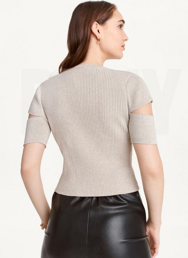 μπλουζακια DKNY Cut Out Knit γυναικεια γκρι | Greece_D1048