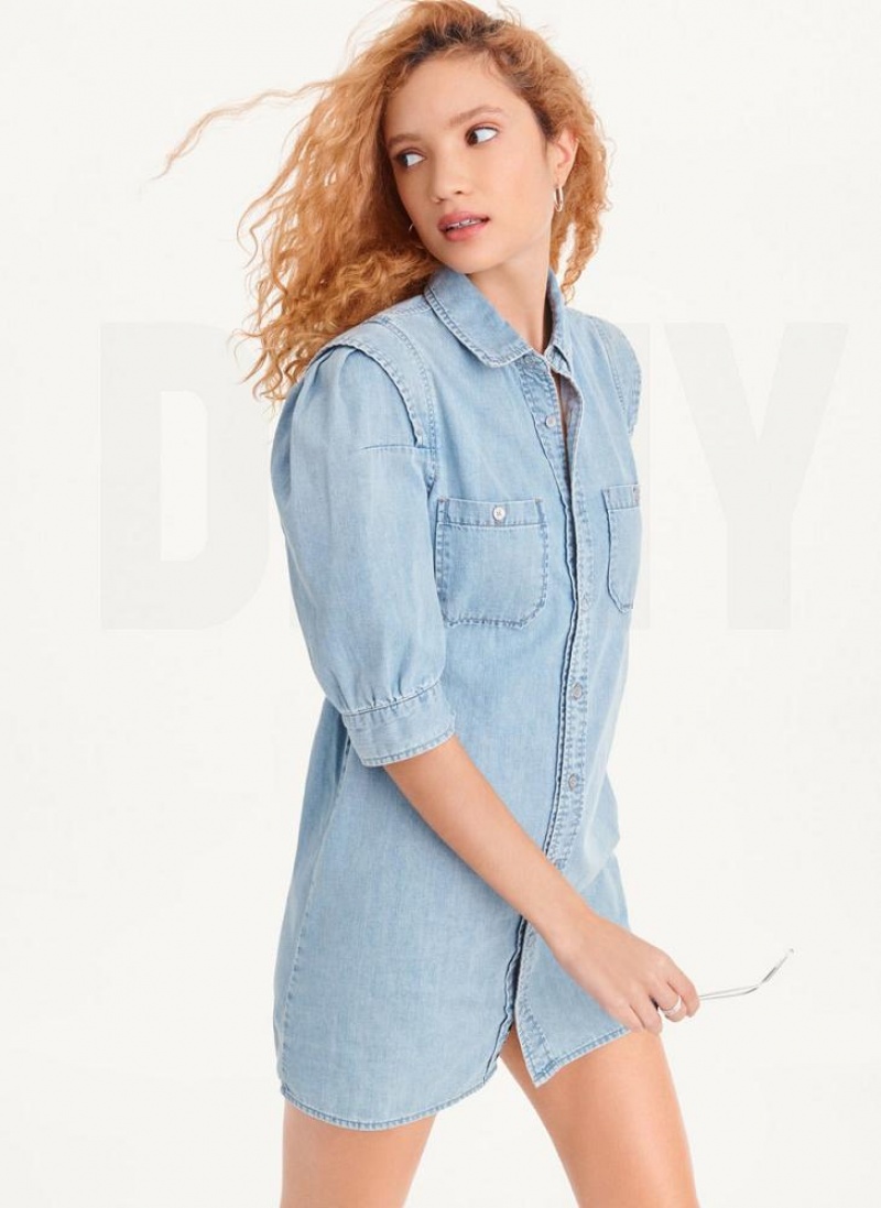 Φορεμα DKNY Denim γυναικεια ανοιχτο μπλε | Greece_D0765