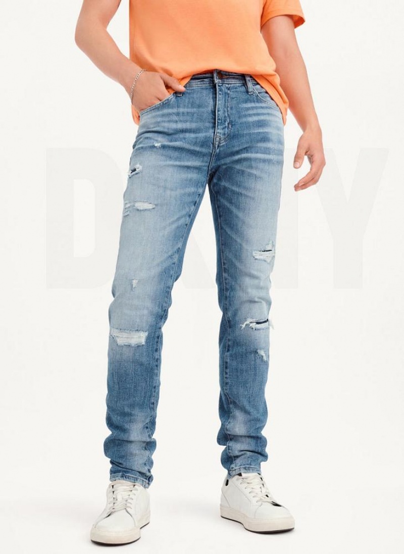 Τζιν DKNY Destructed Denim ανδρικα ανοιχτο μπλε | Greece_D1211