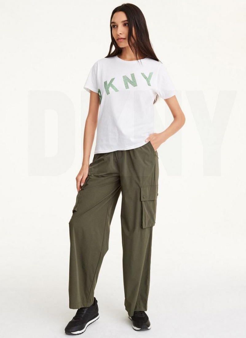 μπλουζακια DKNY Diagonal Rhinestone Logo γυναικεια ασπρα | Greece_D1506