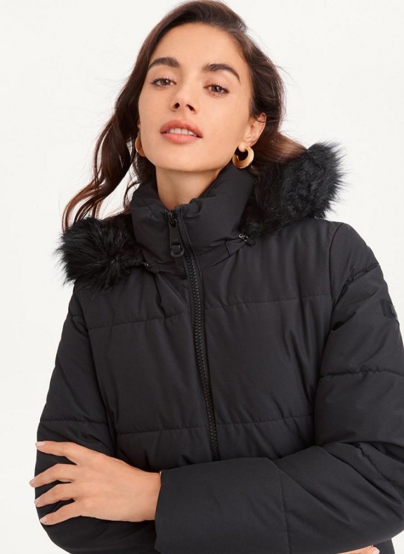 παλτό DKNY Double-Pocketed Faux-Fur Long Puffer γυναικεια μαυρα | Greece_D1216