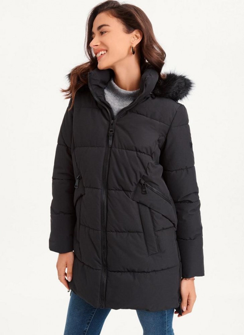 παλτό DKNY Double-Pocketed Faux-Fur Long Puffer γυναικεια μαυρα | Greece_D1216