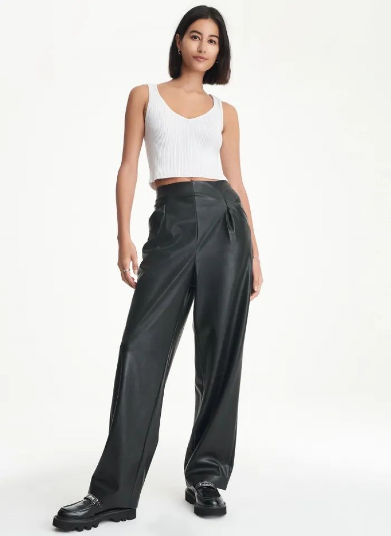 Παντελονι DKNY Elastic Rib waist Faux δερματινα γυναικεια μαυρα | Greece_D0563