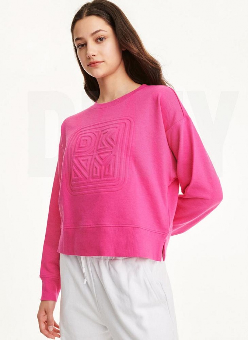 Φούτερ DKNY Embossed Logo Crewneck γυναικεια ροζ | Greece_D1763