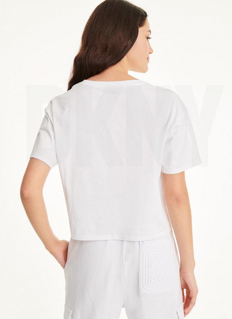 μπλουζακια DKNY Embossed Logo Jersey γυναικεια ασπρα | Greece_D0597