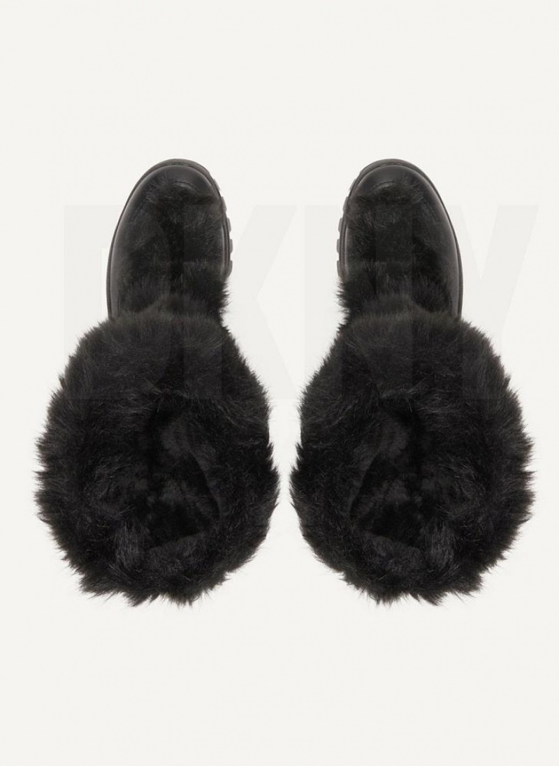 Μποτεσ DKNY Faux Fur Lug Sole γυναικεια μαυρα | Greece_D1771