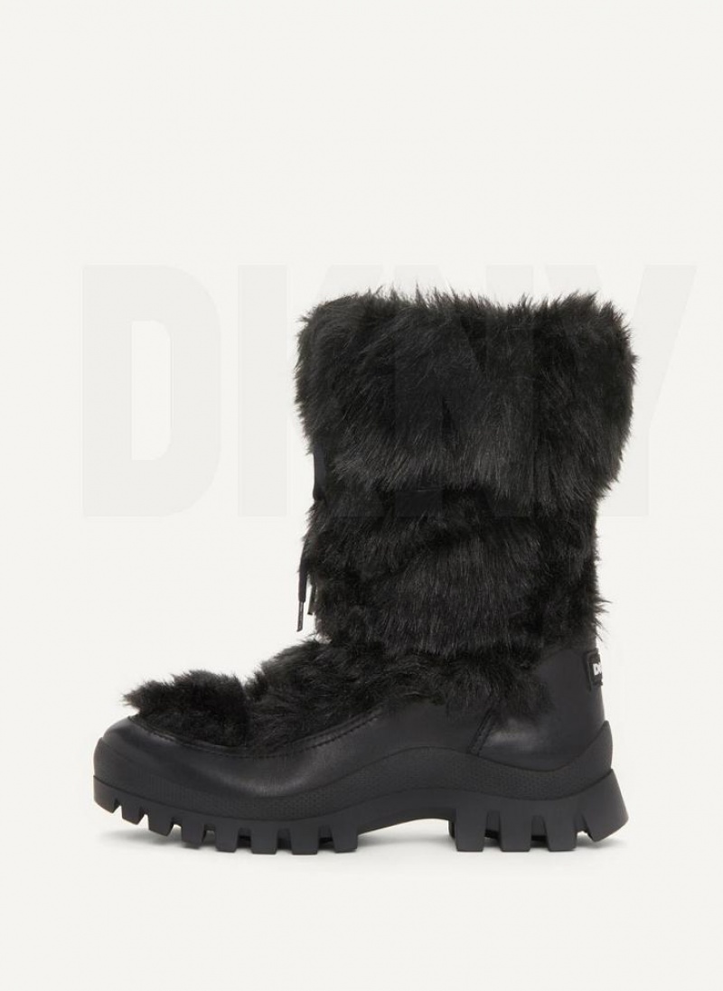 Μποτεσ DKNY Faux Fur Lug Sole γυναικεια μαυρα | Greece_D1771