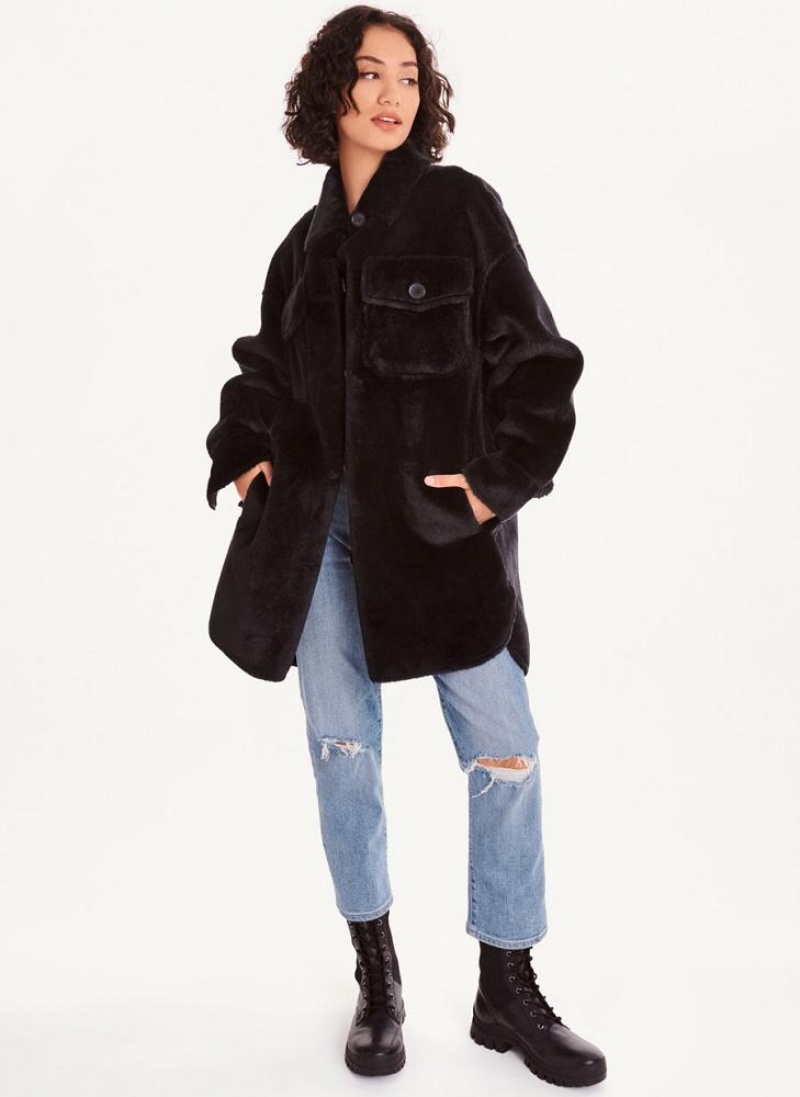 Μπουφαν DKNY Faux Fur Shacket γυναικεια μαυρα | Greece_D1091