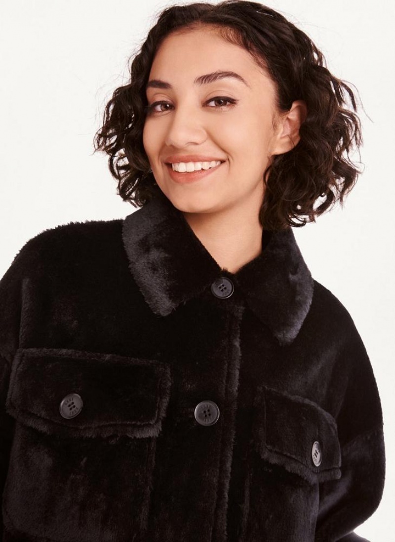 παλτό DKNY Faux Fur Shacket γυναικεια μαυρα | Greece_D1638