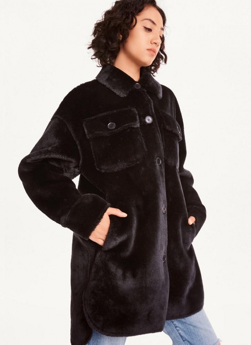 παλτό DKNY Faux Fur Shacket γυναικεια μαυρα | Greece_D1638