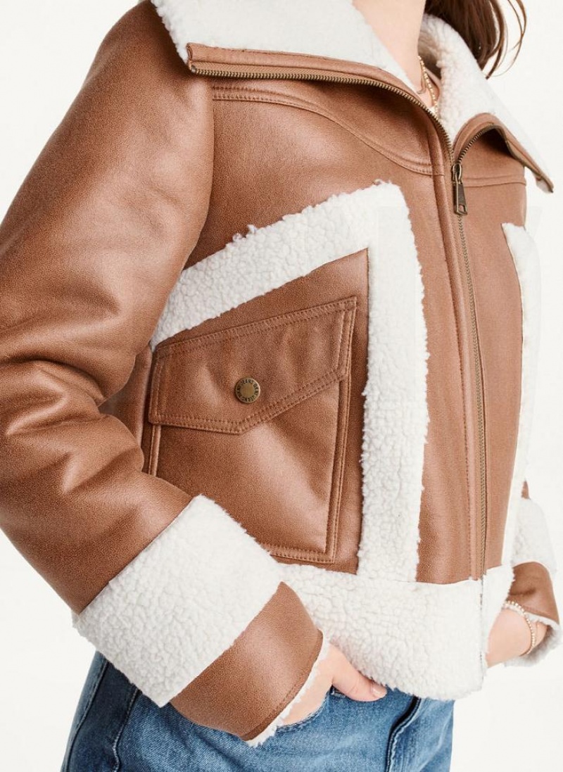 Μπουφαν DKNY Faux-σουετ Shearling Trim ποδηλατου γυναικεια καφε | Greece_D0667