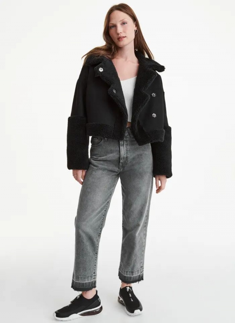 Μπουφαν DKNY Faux Shearling γυναικεια μαυρα | Greece_D1083