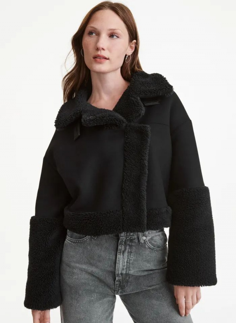 Μπουφαν DKNY Faux Shearling γυναικεια μαυρα | Greece_D1083