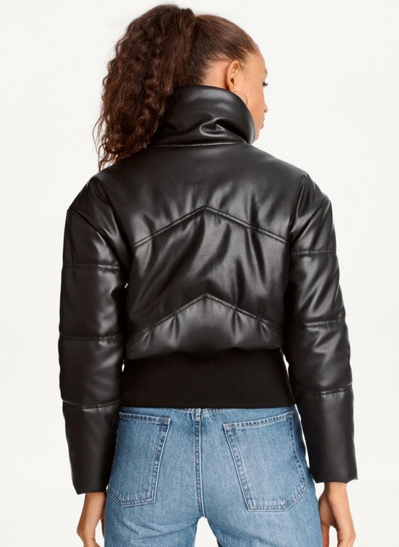 Μπουφαν DKNY Faux δερματινα Cropped Bomber γυναικεια μαυρα | Greece_D1524