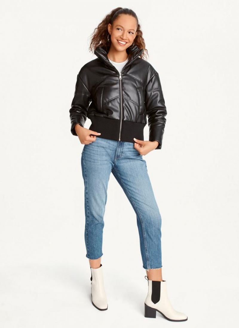 Μπουφαν DKNY Faux δερματινα Cropped Bomber γυναικεια μαυρα | Greece_D1524