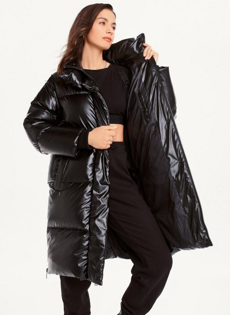 παλτό DKNY Faux δερματινα Long Puffer γυναικεια μαυρα | Greece_D1077