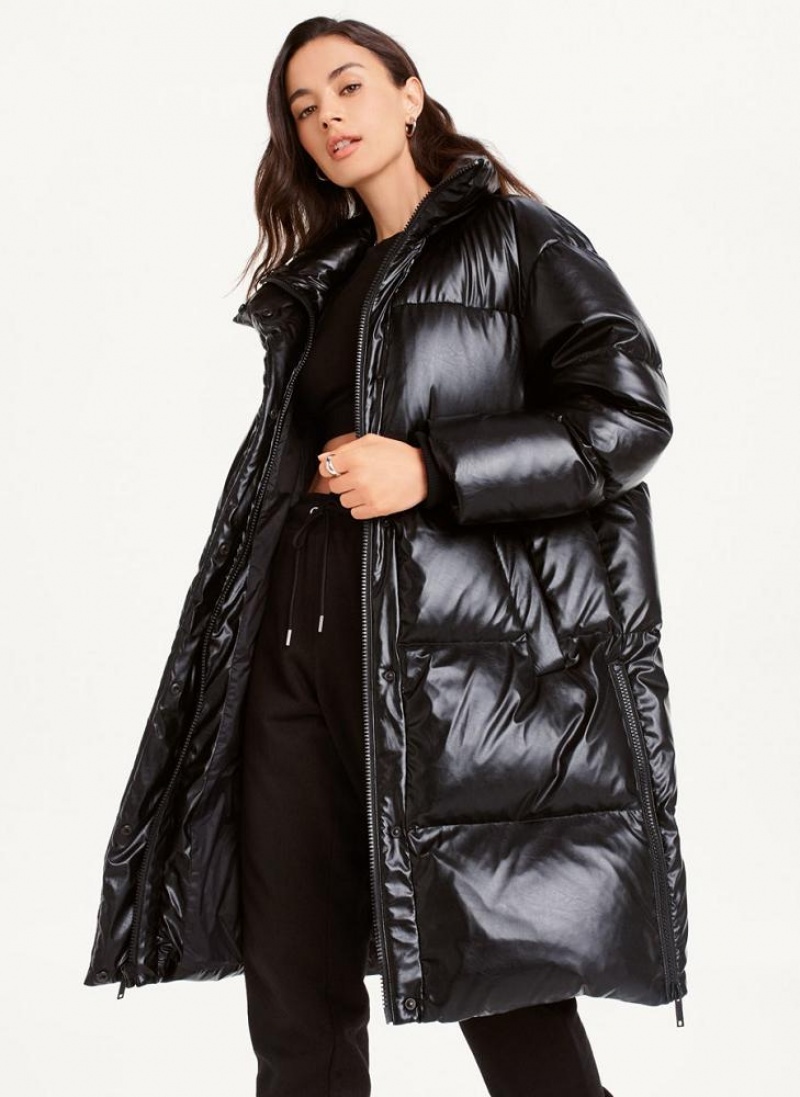 παλτό DKNY Faux δερματινα Long Puffer γυναικεια μαυρα | Greece_D1077