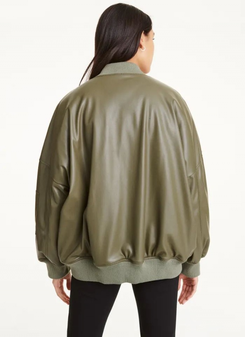 Μπουφαν DKNY Faux δερματινα Oversized Bomber γυναικεια Ελιά | Greece_D0755